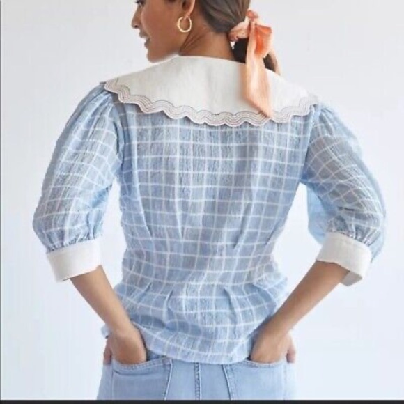 NWT! Anthropologie Plenty Tracy Reese Plaid Blouse Statement Collar Cottagecore - Picture 2 of 2